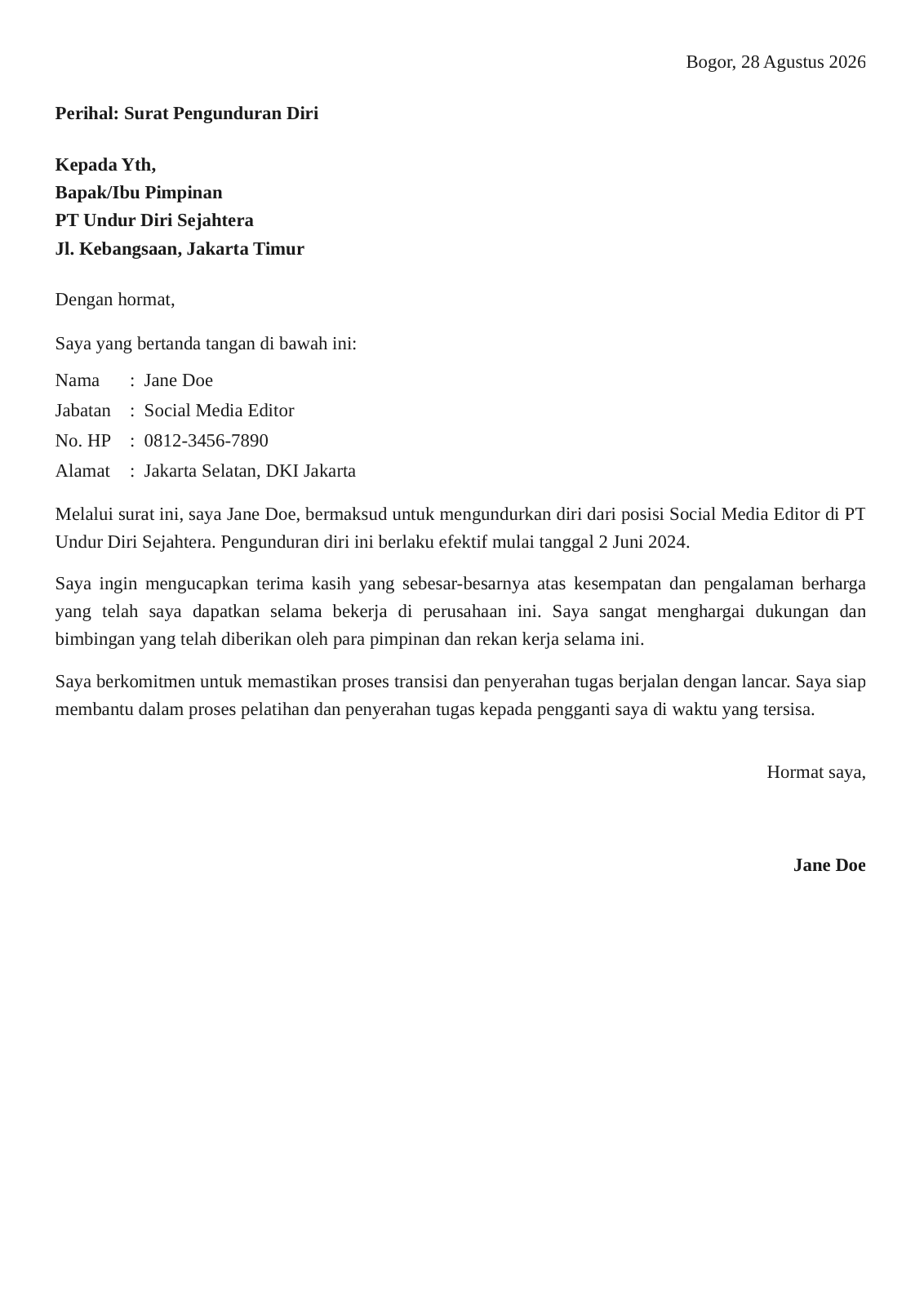 Surat Resign